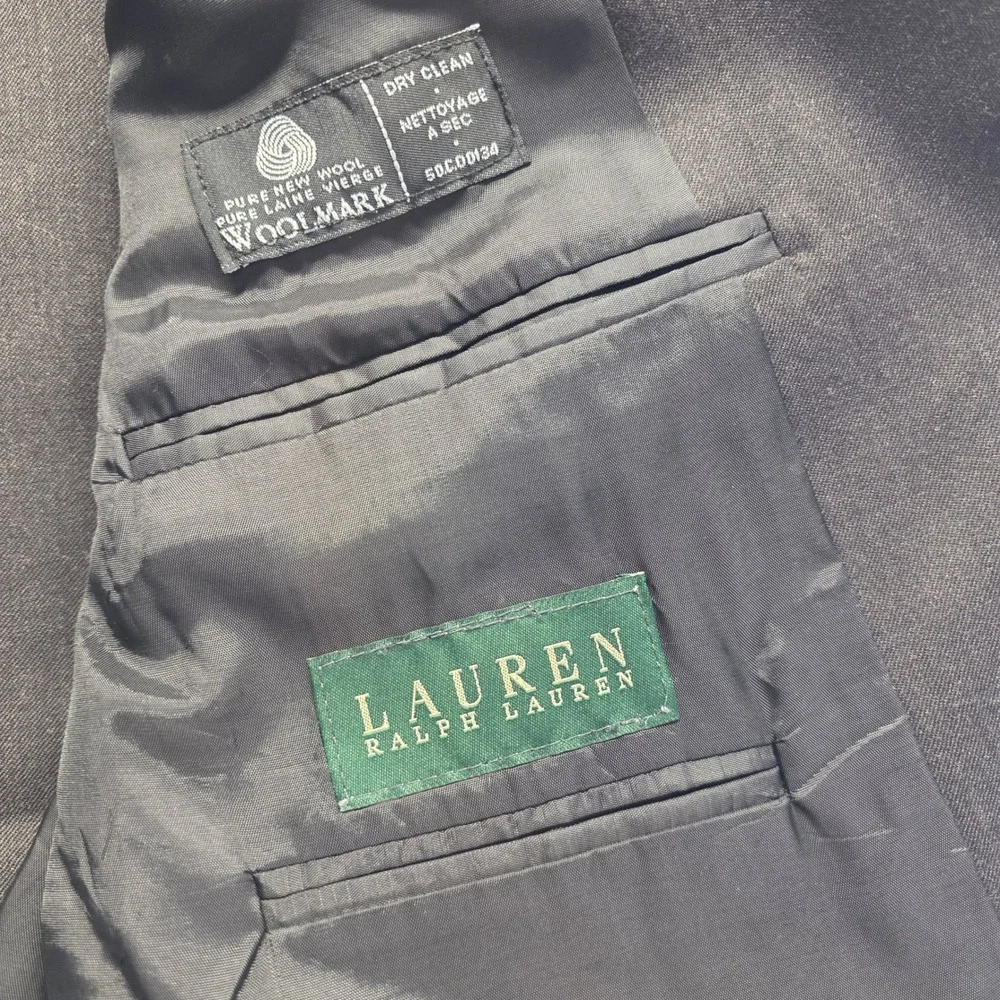 Lauren Ralph Lauren 48R Charcoal Grey‎ Black Wool 3 Button Blazer Jacket Vest